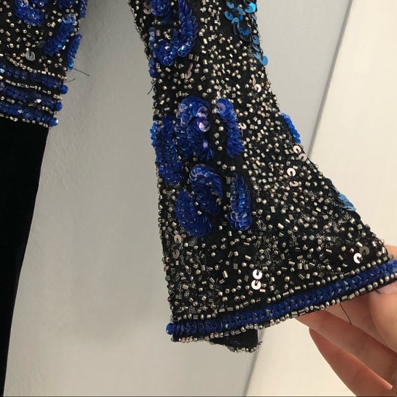 Basix Black Label Velvet Gown with Blue Beaded Top - Picture 6 of 8